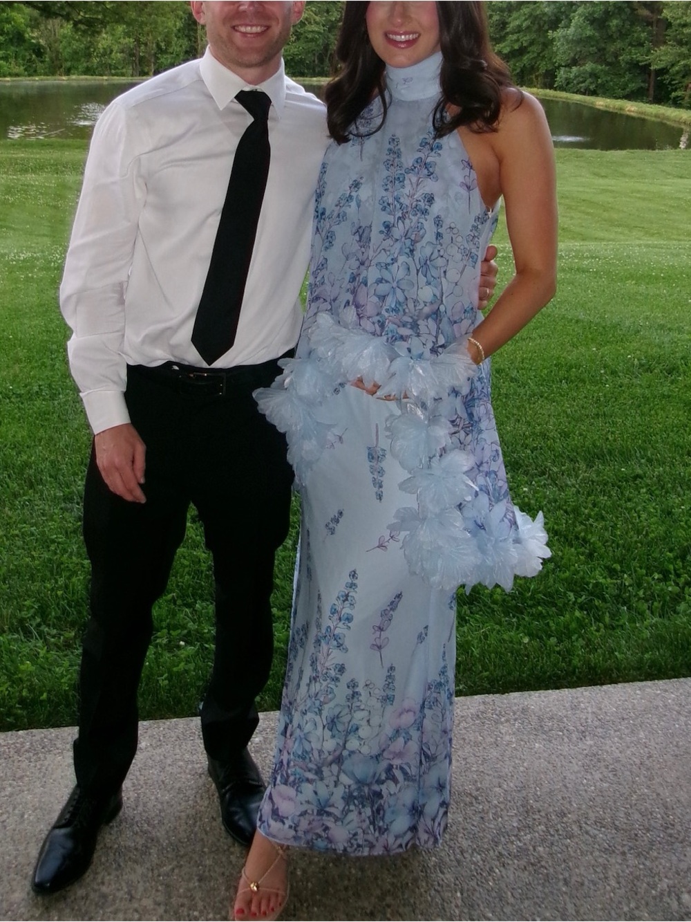 Elliatt Pale Blue and Lilac Floral Halter Maxi Dress with Feather Trim - Picture 2 of 6